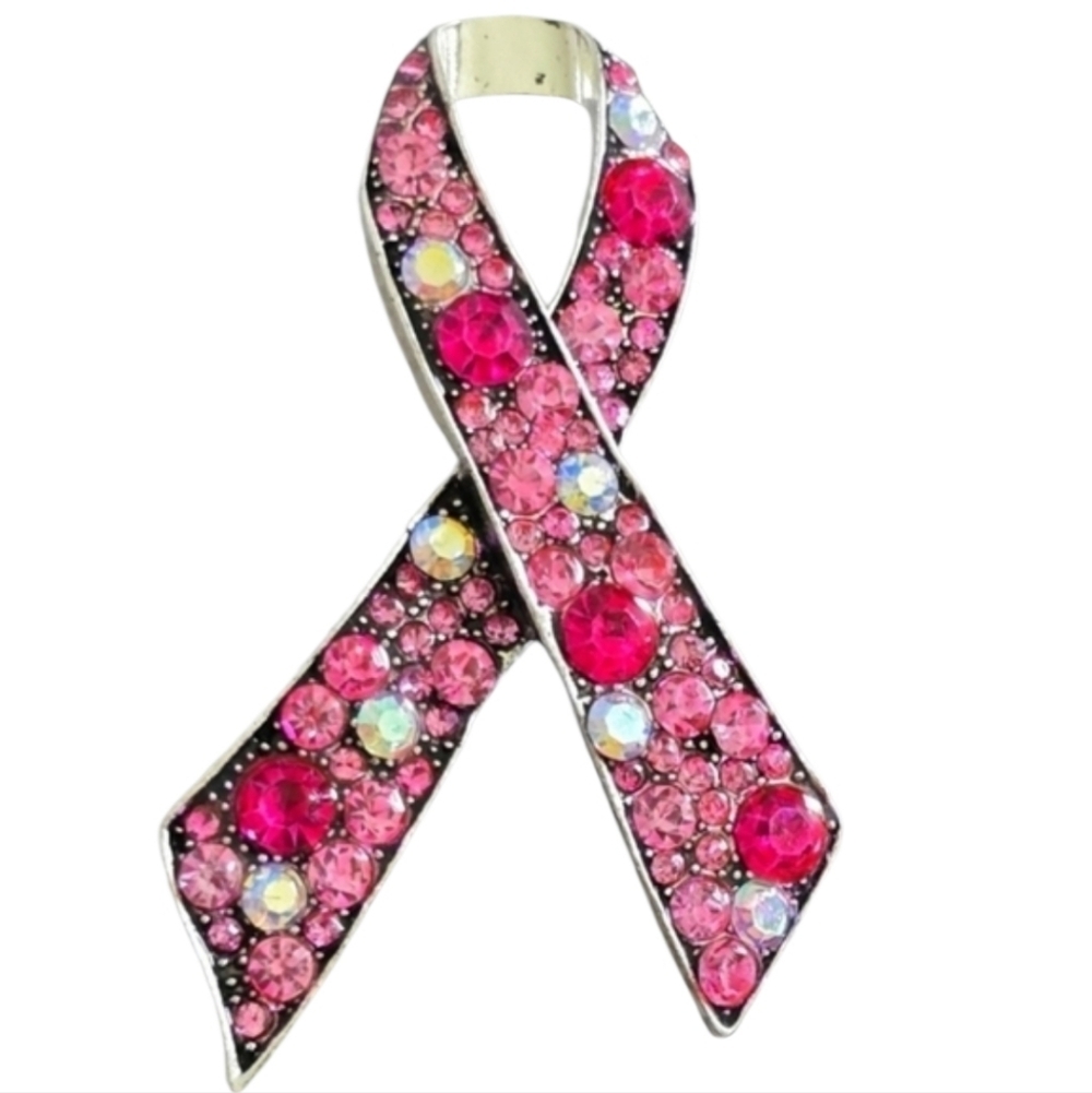 Breast Cancer Awareness Pink Silver Crystal Rhinestone Brooch Pin Survivor